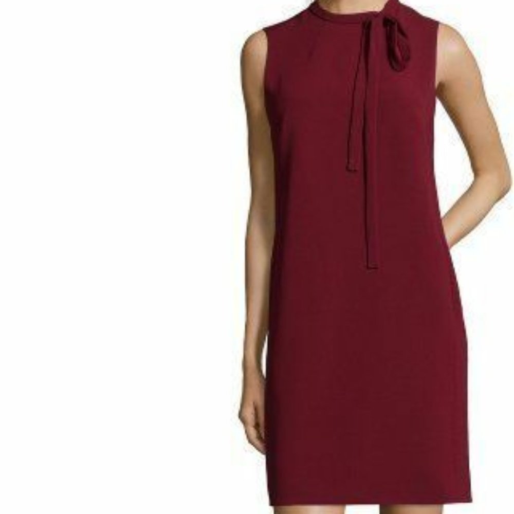 Theory Burgundy Crepe Nurita Neck Tie Shift Dress